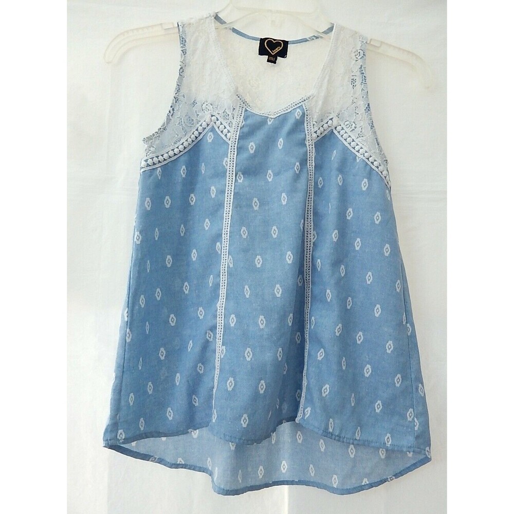 Hearts Girls Tank Top Sz 14 (L) Sleeveless Blouse Lace Pleated Scoop Neck Loose